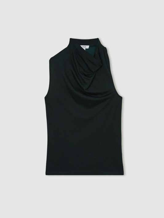 Cotton-Blend Cowl-Neck Sleeveless Top Green | Womens