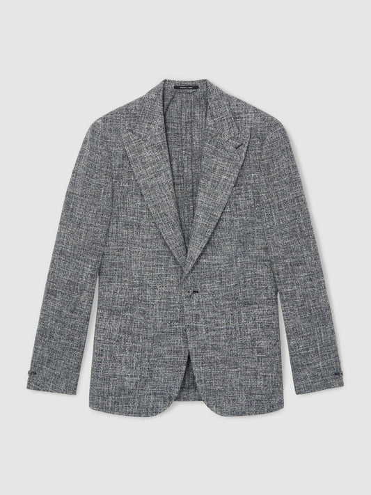 Single-Breasted Textured Mélange Blazer Slim-Fit Navy Melange | Mens