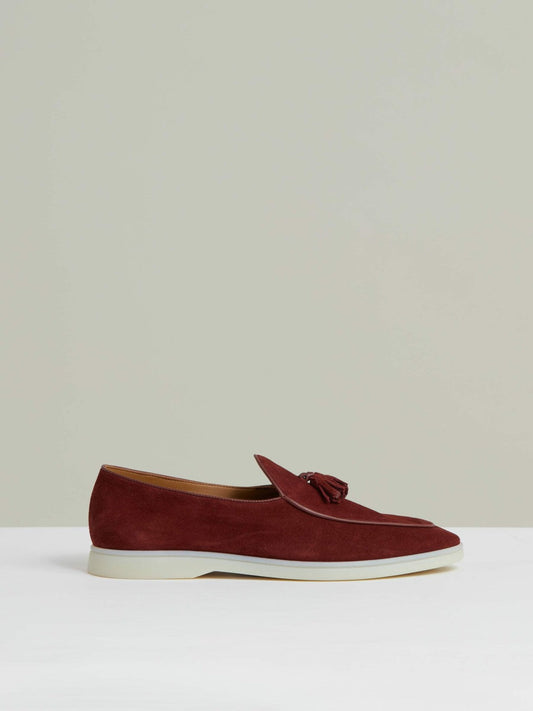 Suede Tassel Loafers Maroon Red | Mens