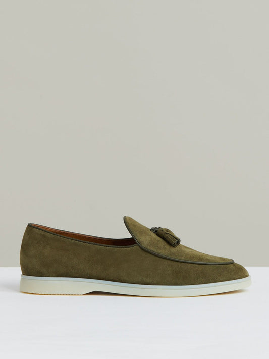 Suede Tassel Loafers Moss Green | Mens