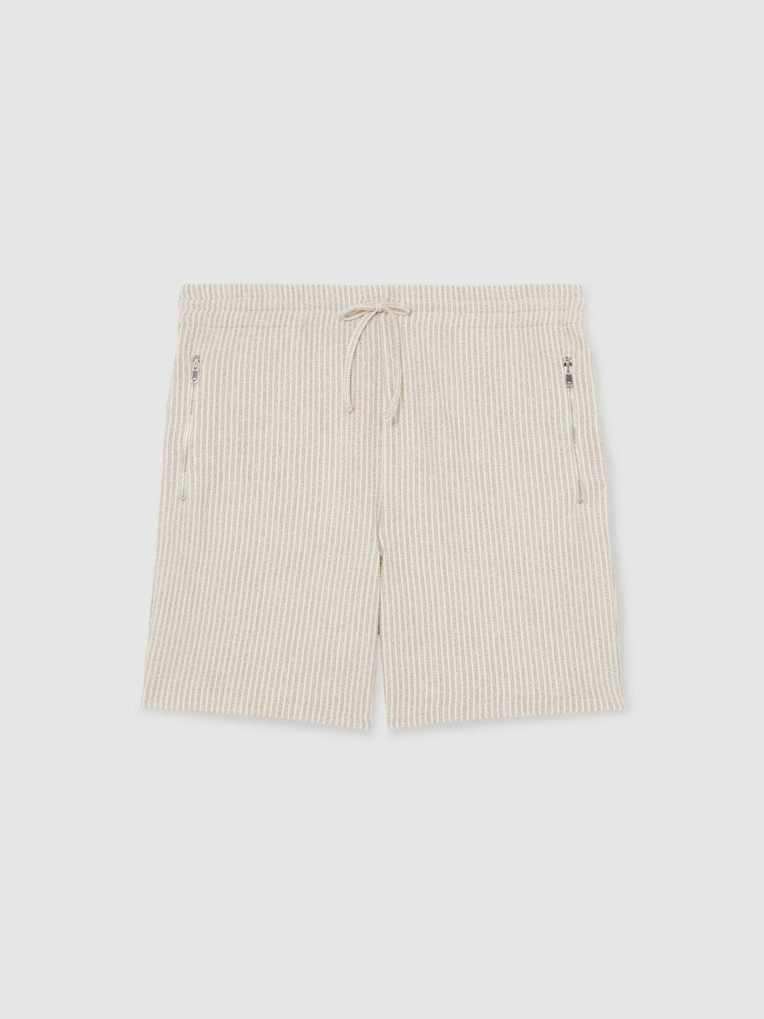 Cotton-Blend Stripe Drawstring Shorts Ecru/Taupe Brown | Mens