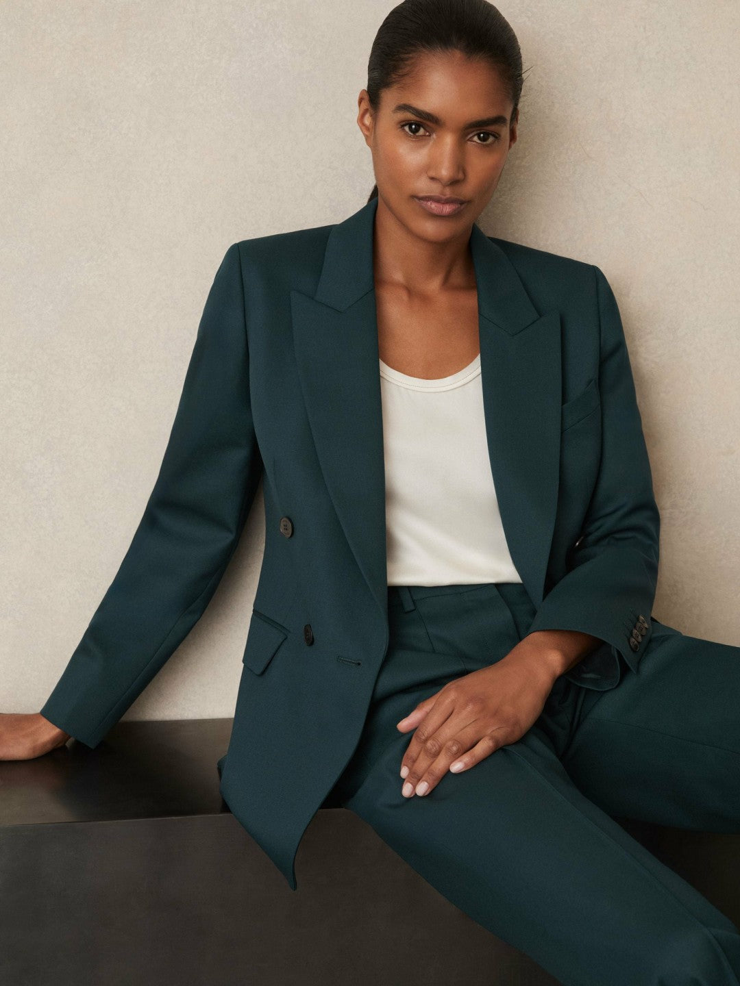 Wool-Blend Double-Breasted Suit Blazer Green | Womens