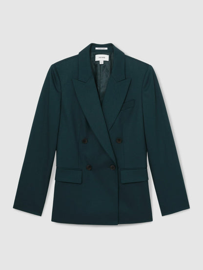 Wool-Blend Double-Breasted Suit Blazer Green | Womens