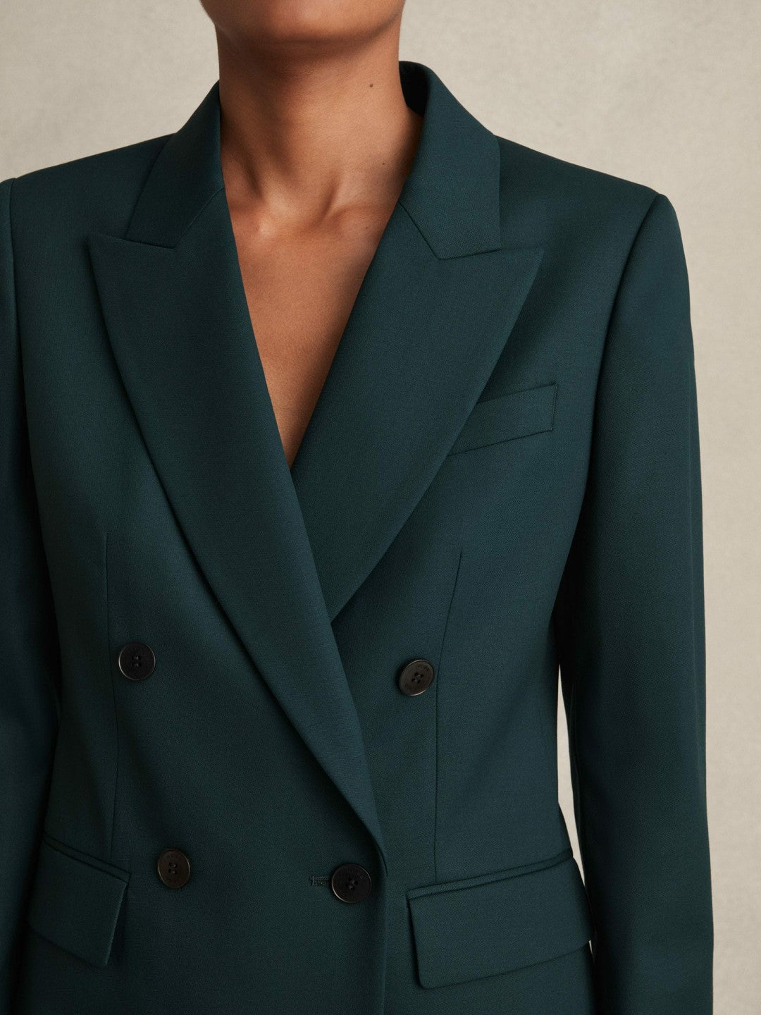 Wool-Blend Double-Breasted Suit Blazer Green | Womens