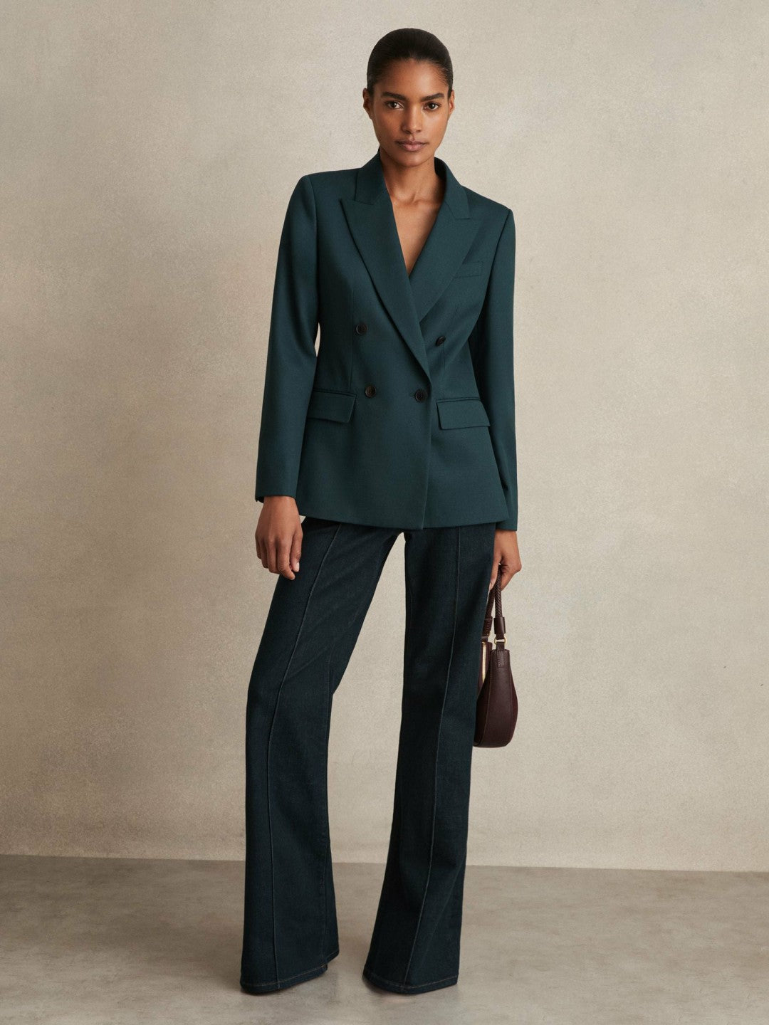 Wool-Blend Double-Breasted Suit Blazer Green | Womens
