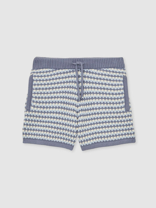 13-14 yrs Cotton-Blend Knitted Stripe Shorts Blue/White | Children