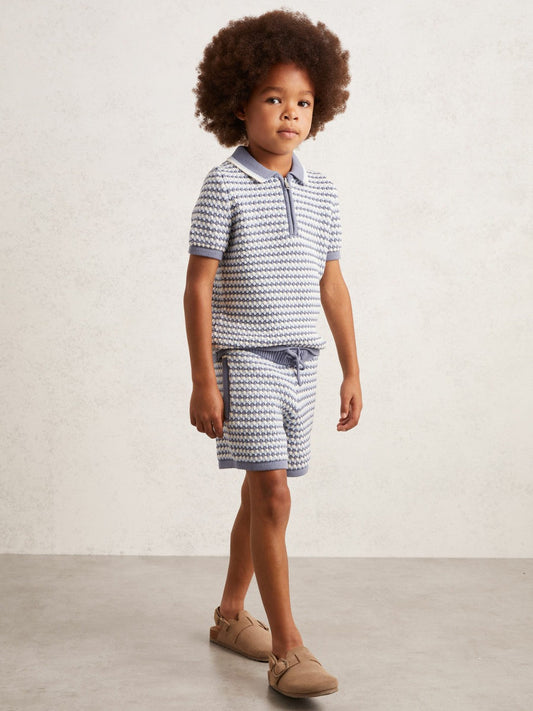 13-14 yrs Cotton-Blend Knitted Stripe Shorts Blue/White | Children