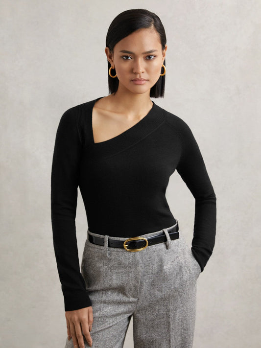 Wool-Blend Asymmetric Knit Top Black | Womens
