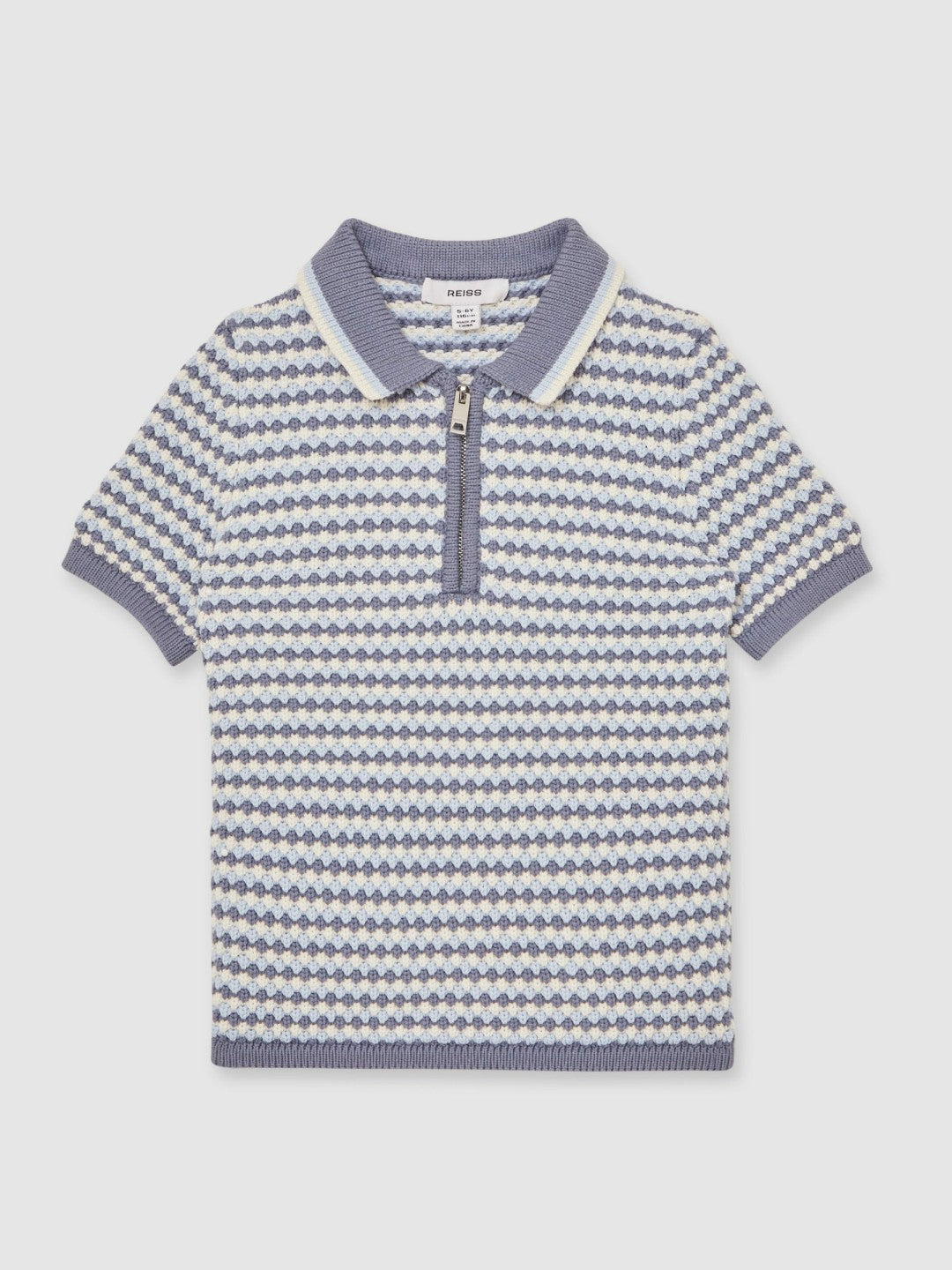 13-14 yrs Knitted Stripe Half-Zip Polo Shirt Blue/White | Children