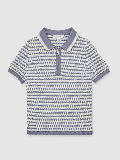 13-14 yrs Knitted Stripe Half-Zip Polo Shirt Blue/White | Children
