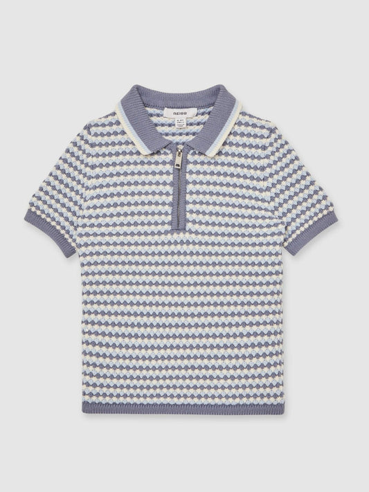 13-14 yrs Knitted Stripe Half-Zip Polo Shirt Blue/White | Children
