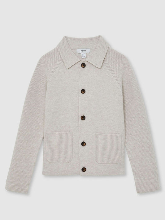 13-14 yrs Button-Through Knitted Cardigan Oatmeal Melange | Children