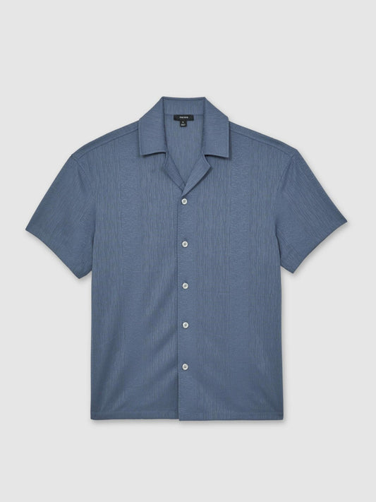 Jacquard-Stripe Cuban-Collar Shirt Airforce Blue | Mens