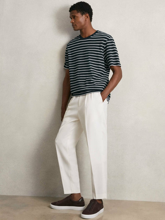 Cotton Textured Stripe T-Shirt White/Navy | Mens