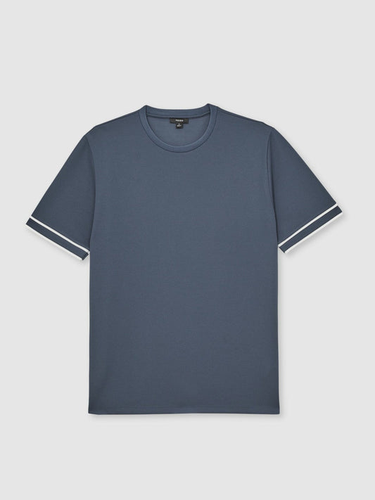 Textured Crew-Neck Tipped T-Shirt Airforce Blue | Mens