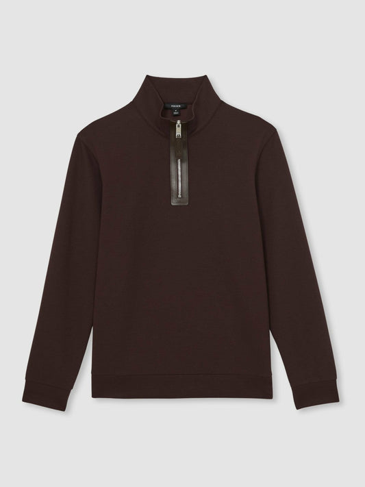 Leather-Placket Interlock Sweatshirt Cherry Red | Mens