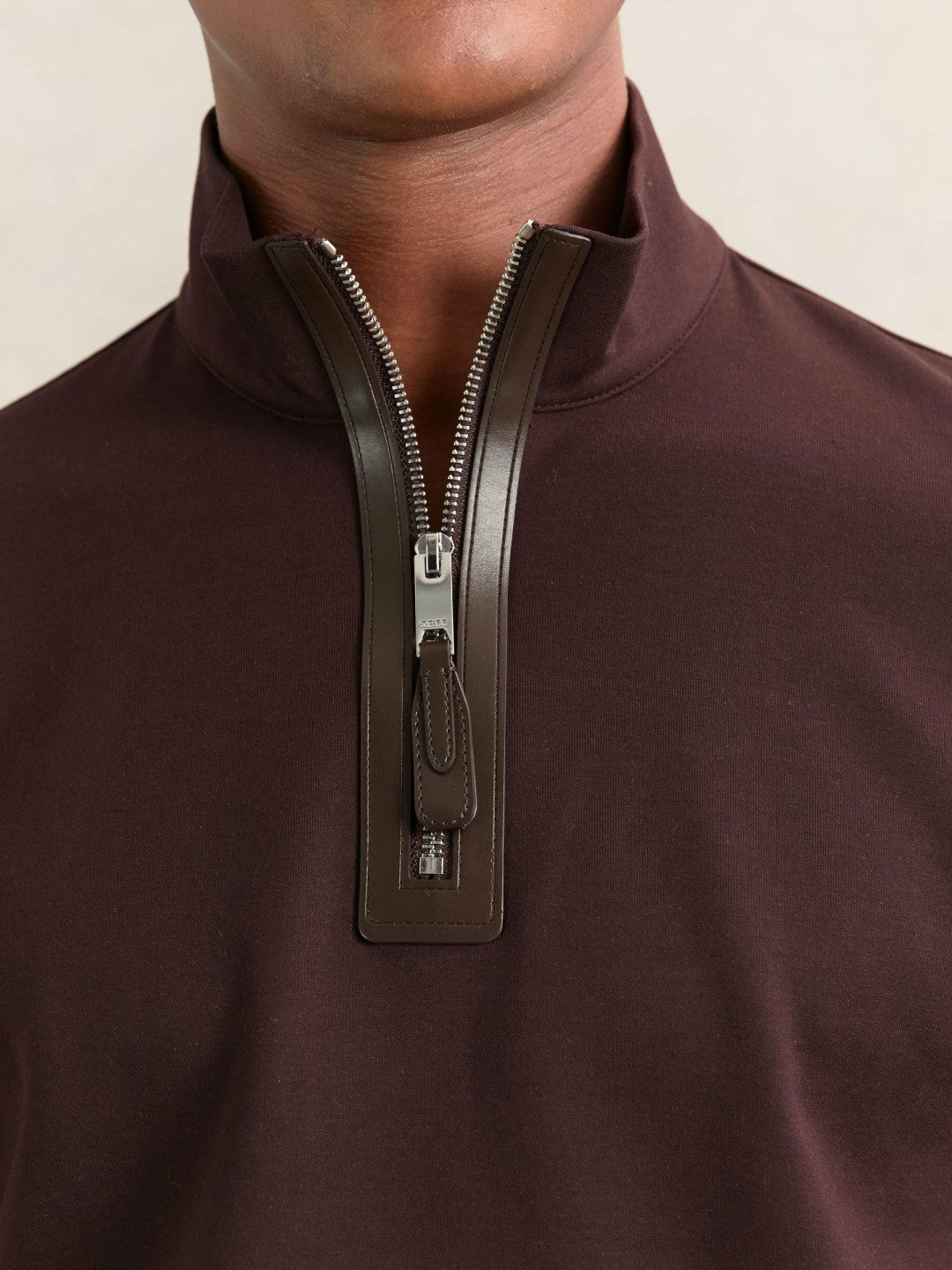 Leather-Placket Interlock Sweatshirt Cherry Red | Mens