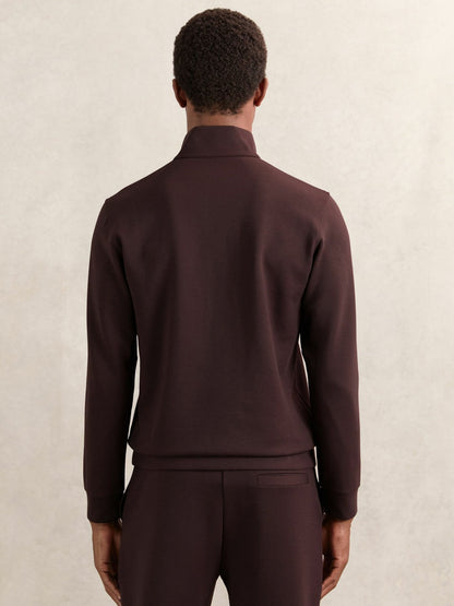 Leather-Placket Interlock Sweatshirt Cherry Red | Mens