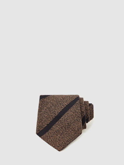 Wool-Silk Striped Tie Chocolate Brown | Mens