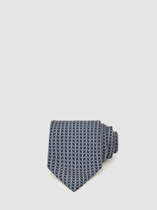 Silk Geometric-Chain Print Tie Navy | Mens