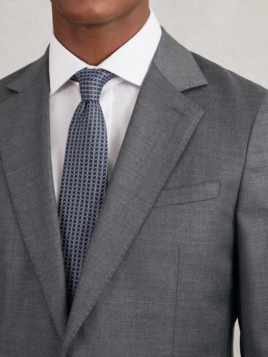 Silk Geometric-Chain Print Tie Navy | Mens