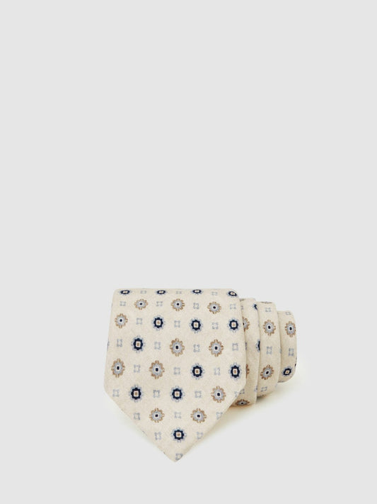 Silk Floral-Medallion Tie Ivory | Mens