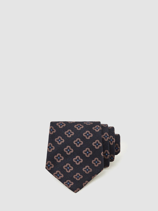 Silk-Wool Floral-Medallion Tie Navy | Mens