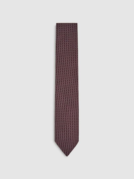 Silk Geometric-Chain Print Tie Bordeaux | Mens