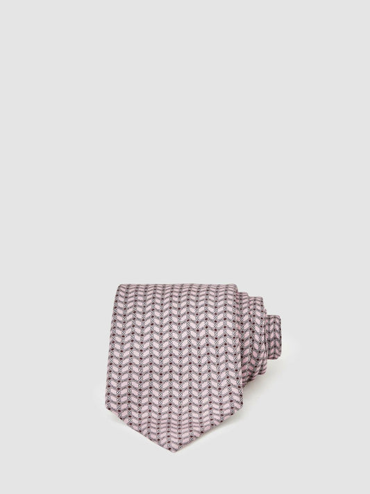 Silk Geometric-Chain Print Tie Soft Pink | Mens