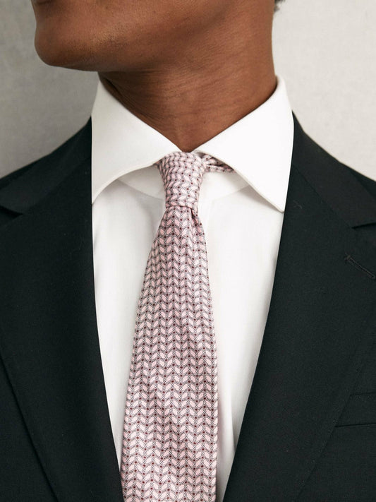 Silk Geometric-Chain Print Tie Soft Pink | Mens