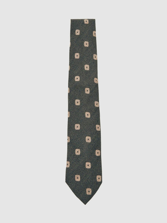 Silk-Wool Square-Medallion Tie Forest Green | Mens