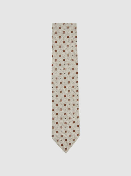 Wool-Silk Floral-Medallion Tie Oatmeal Melange | Mens