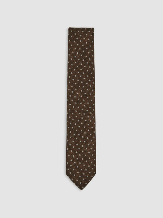 Wool-Cotton Polka-Dot Tie Chocolate Brown | Mens