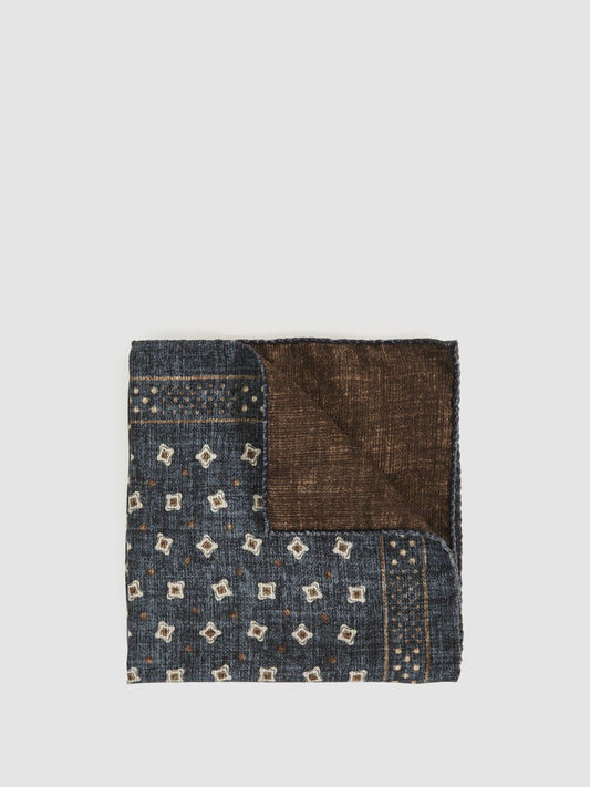 Silk Floral-Medallion Pocket Square Denim Blue Melange | Mens