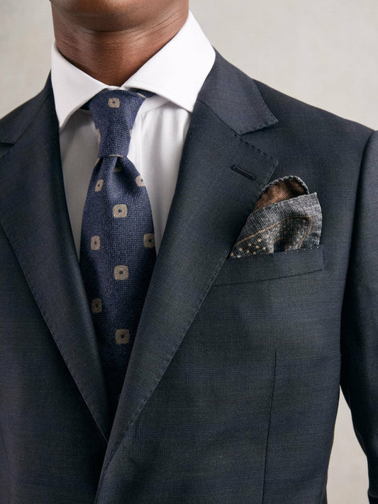 Silk Floral-Medallion Pocket Square Denim Blue Melange | Mens
