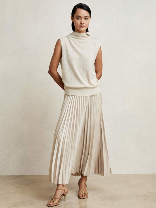 Pleated Midi Skirt Champagne Neutral | Womens
