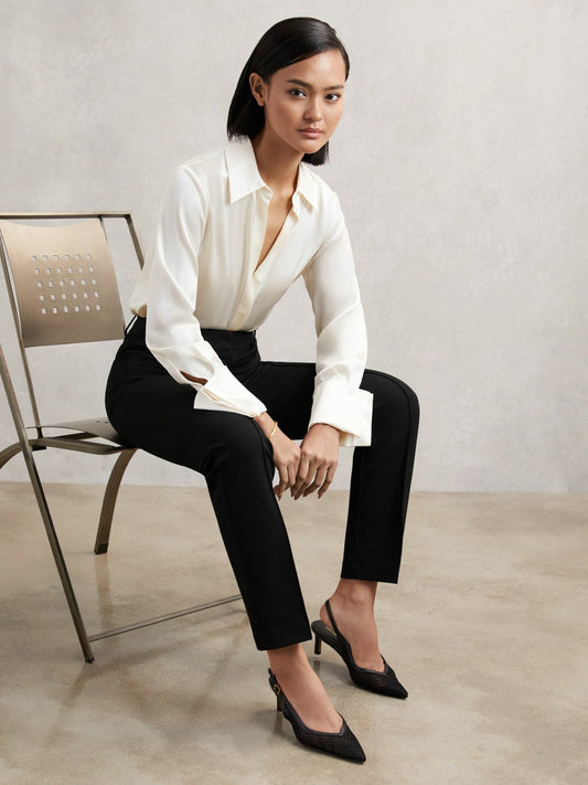 Petite Pintuck Tapered Trousers Black | Womens