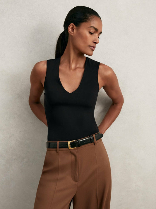 V-Neck Sleeveless Bodysuit Black | Womens
