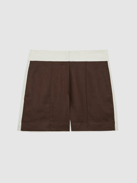 Linen Colourblock Shorts Chocolate/Cream | Womens
