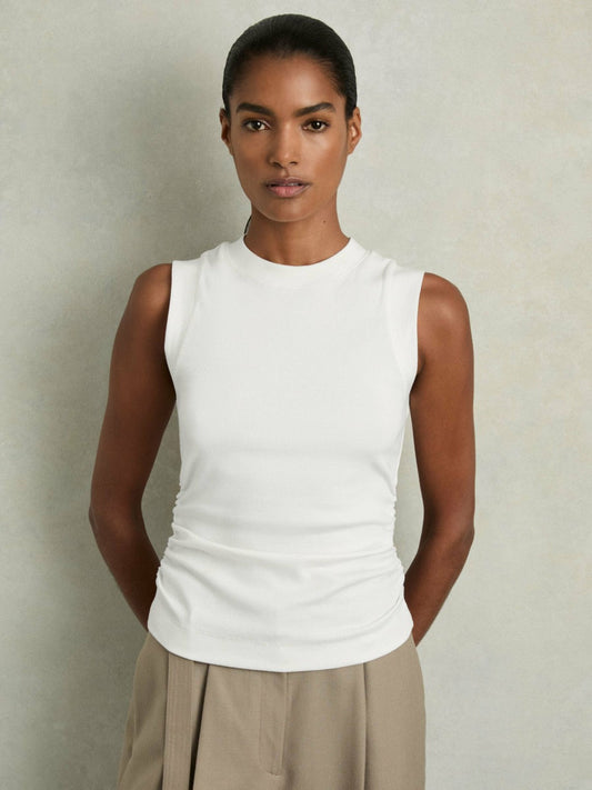 Ribbed Ruched Waist Vest White | Womens
