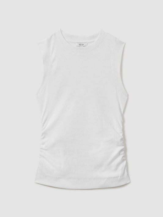 Ribbed Ruched Waist Vest White | Womens