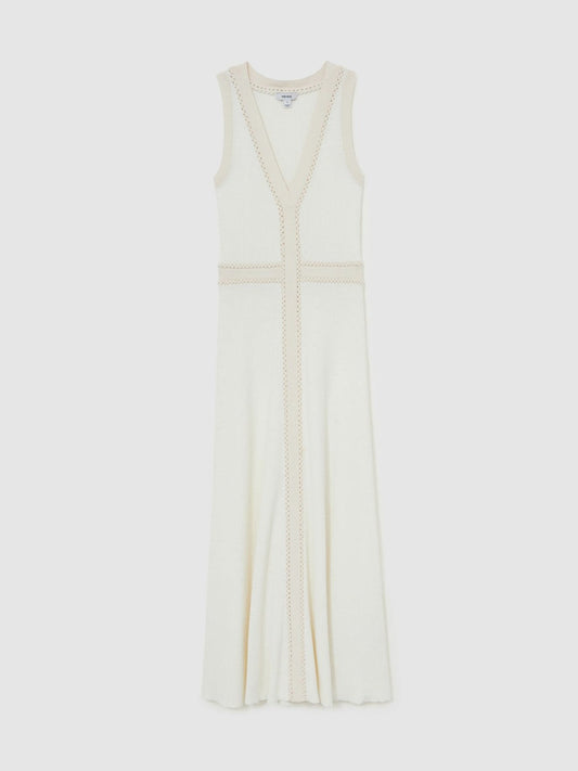 Craft-Stitch Knitted Midi Dress Ivory | Womens