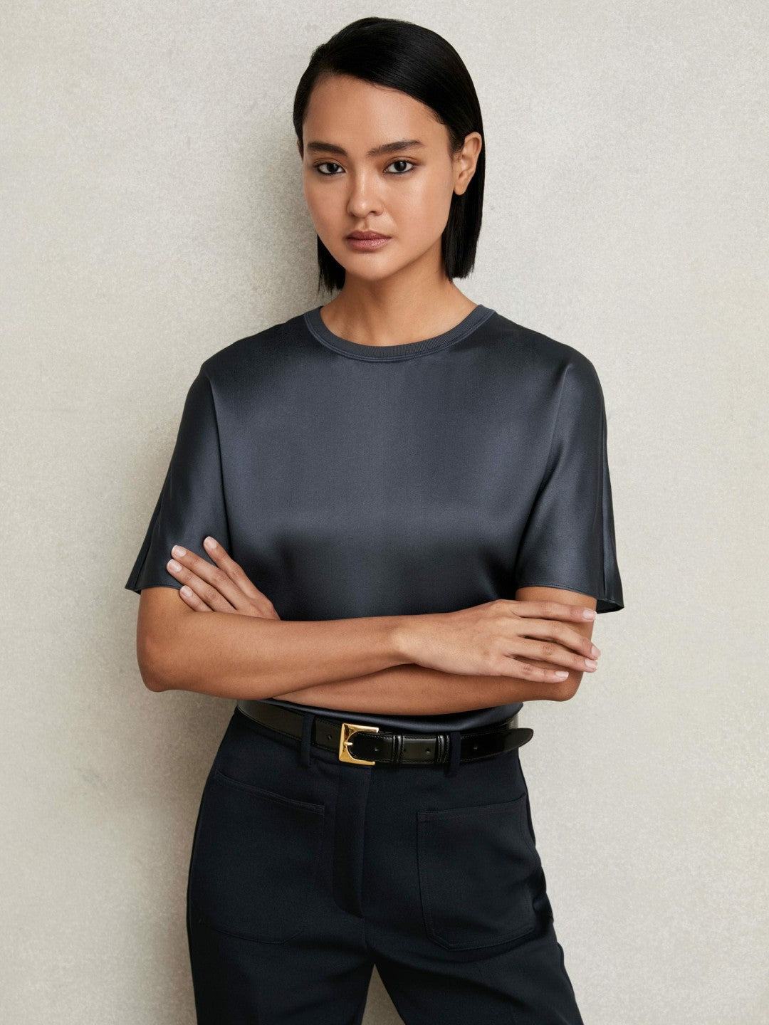 Silk Short-Sleeve Top Blue | Womens