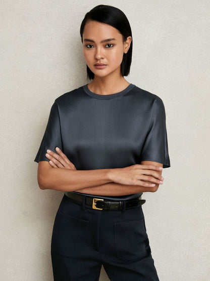 Silk Short-Sleeve Top Blue | Womens