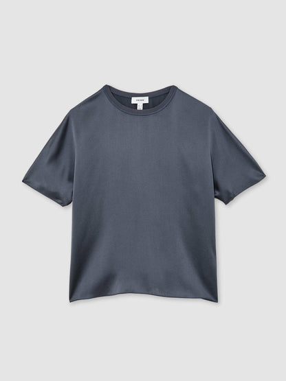 Silk Short-Sleeve Top Blue | Womens