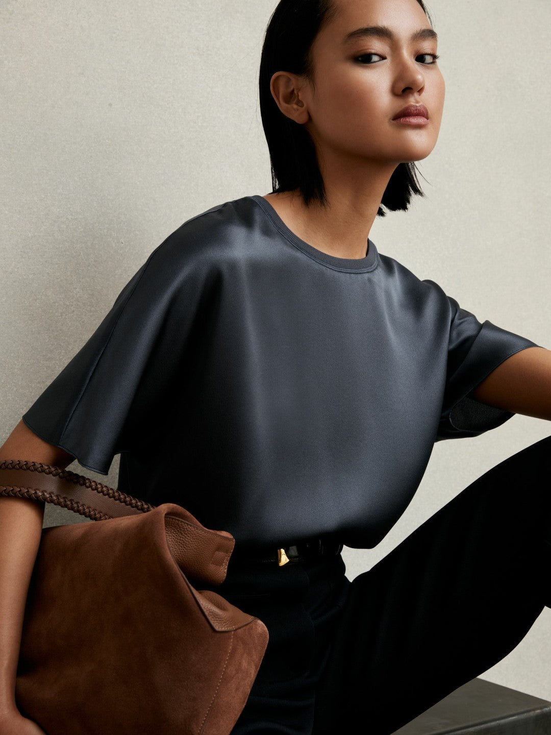 Silk Short-Sleeve Top Blue | Womens