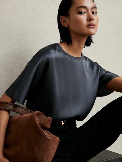 Silk Short-Sleeve Top Blue | Womens