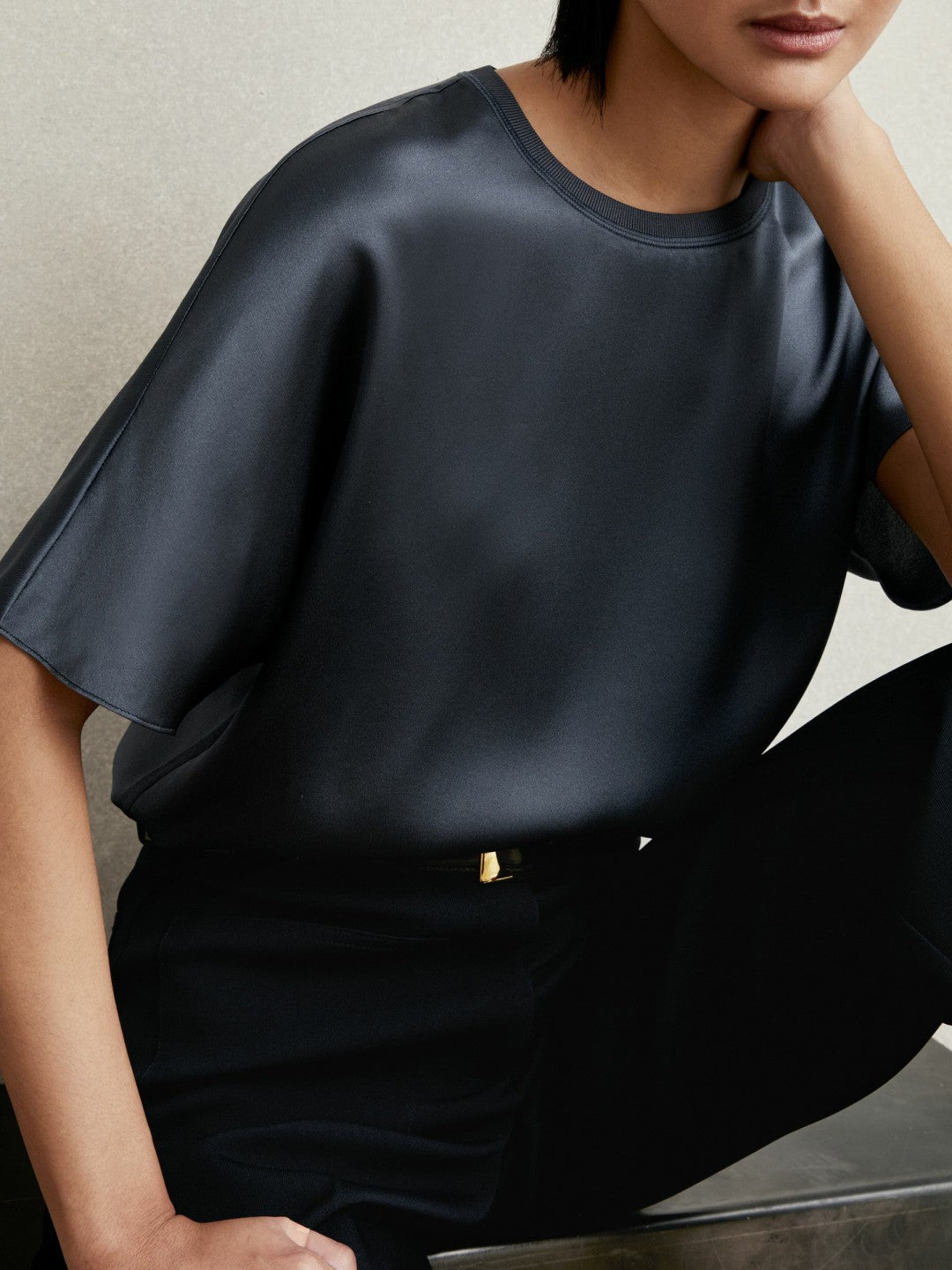 Silk Short-Sleeve Top Blue | Womens
