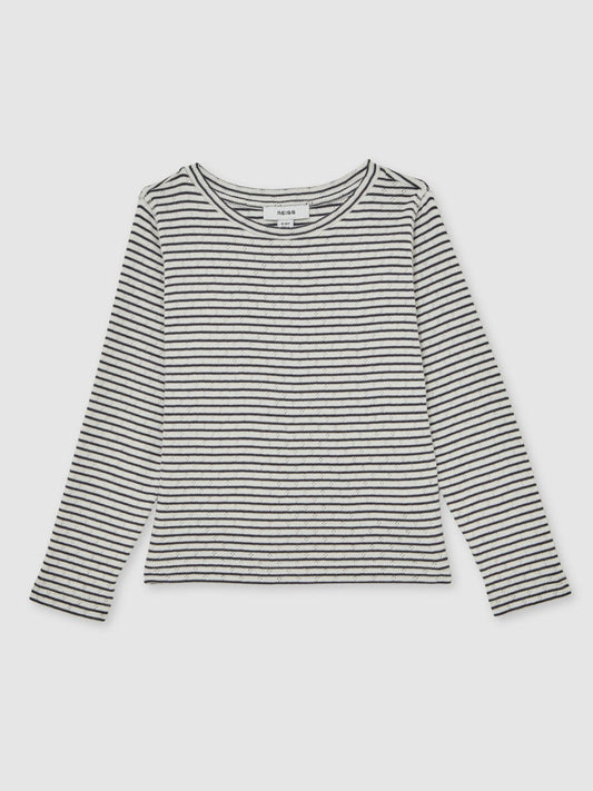 13-14 yrs Cotton Pointelle Long Sleeve Top Navy/White | Children