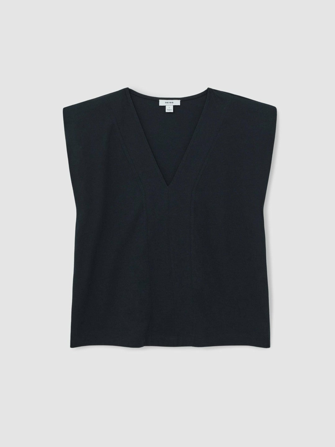 Cotton Shoulder-Pad V-Neck Top Navy | Womens
